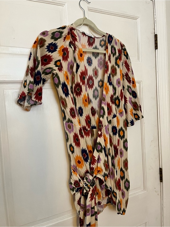 Zara Tops - Colorful print linen wrap shirt